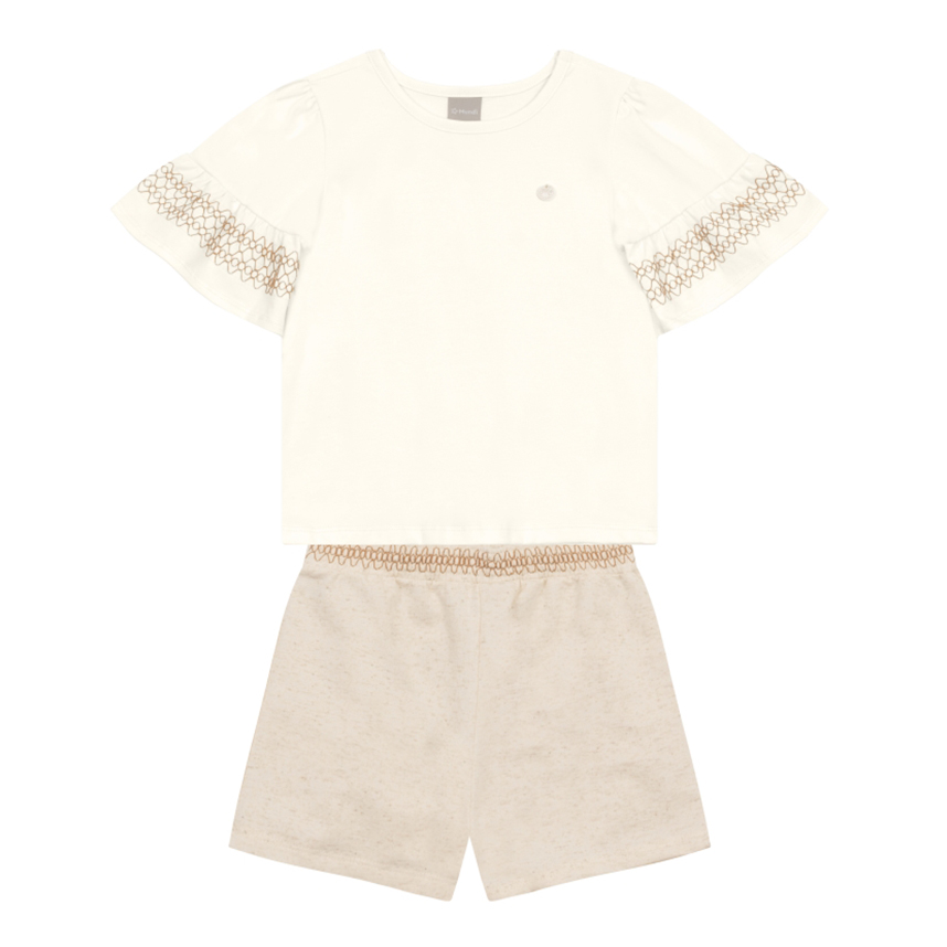 Conjunto Infantil Mundi Blusa Cotton E Short Moletinho Linho