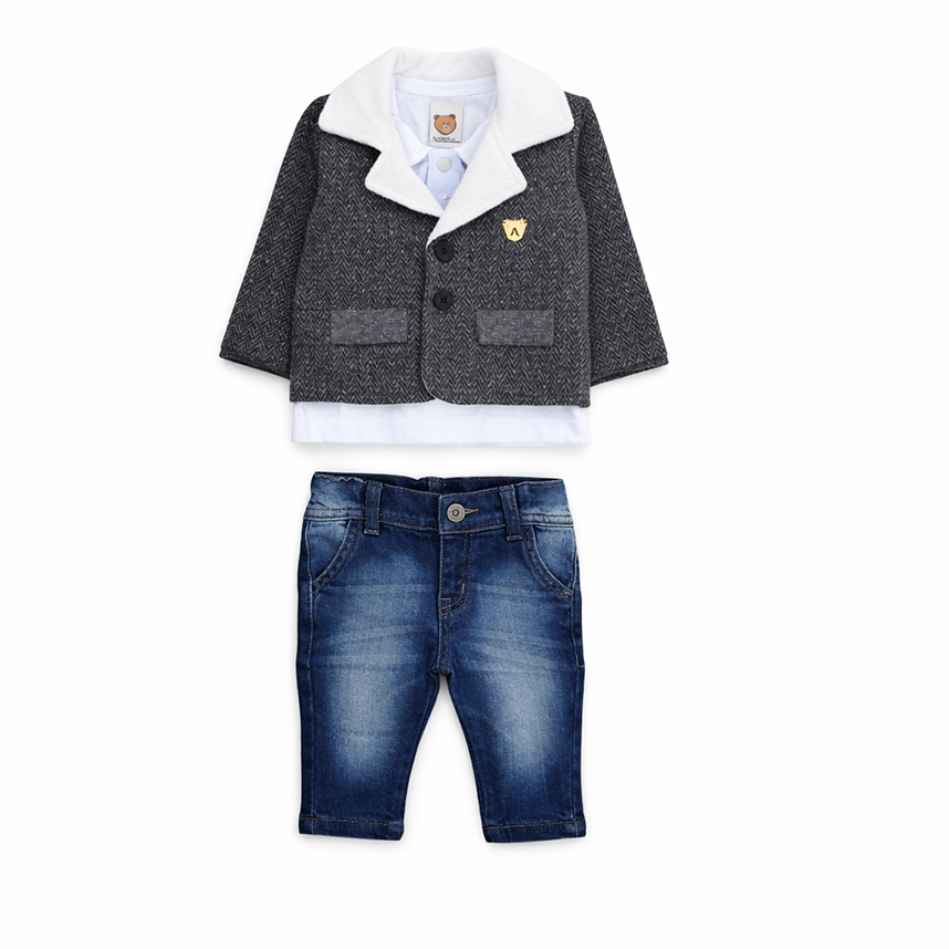 Conjunto Bebê Aconchego Jaqueta Com Body E Calça 3 Peças