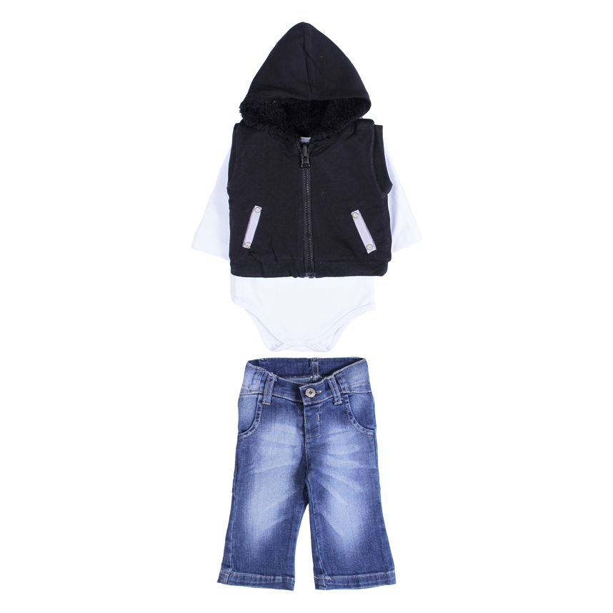 Conjunto Bebê Aconchego Colete Com Body E Calça 3 Peças
