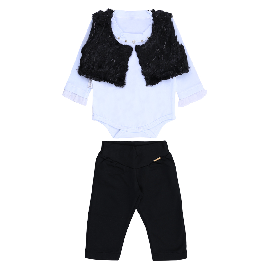 Conjunto Bebê Aconchego Body Com Bolero E Calça 3 Peças