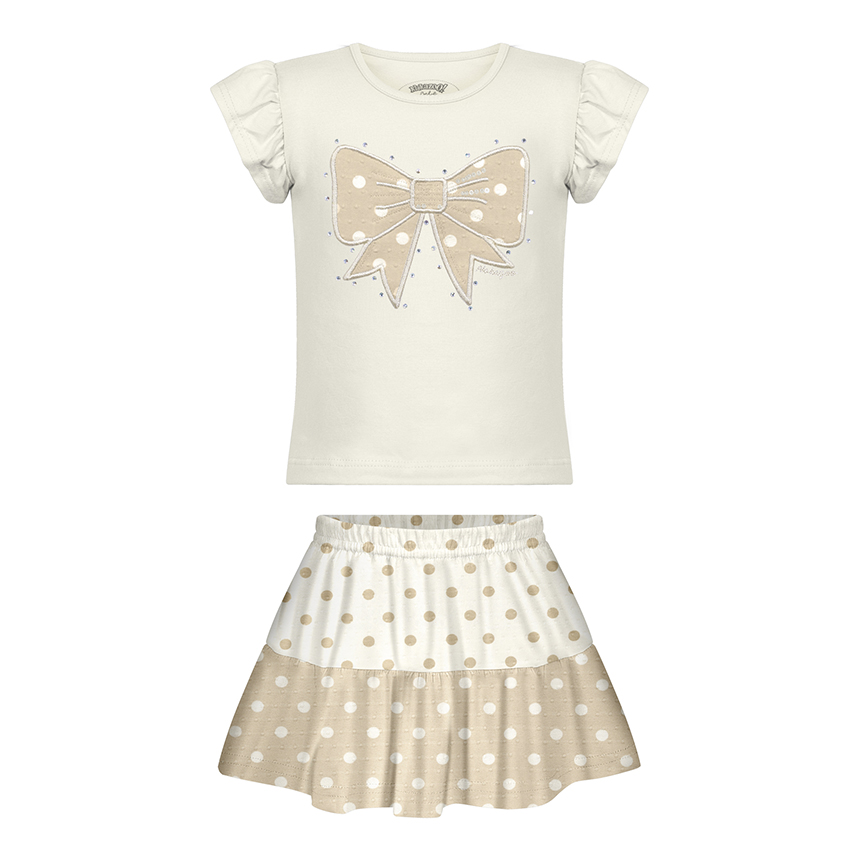 Conjunto Bebê Alakazoo Blusa E Short Saia Poá Malha Cotton