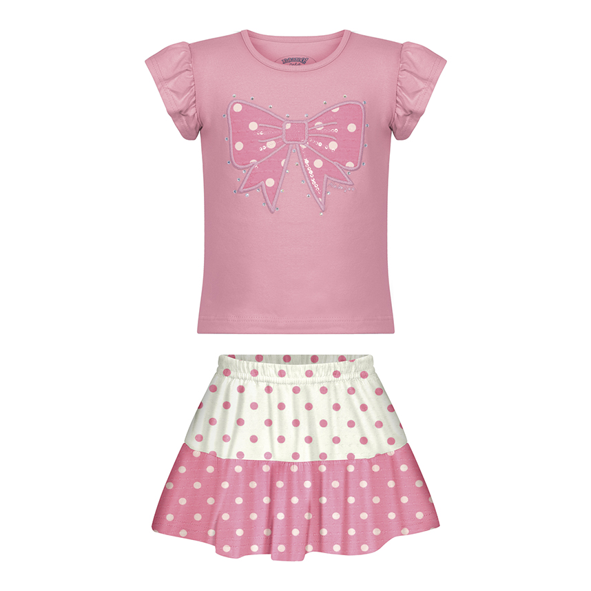 Conjunto Bebê Alakazoo Blusa E Short Saia Poá Malha Cotton