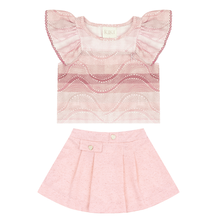 Conjunto Infantil Kiki Body Manga Babado E Saia Conjunto Infantil Kiki Body Manga Babado E Saia