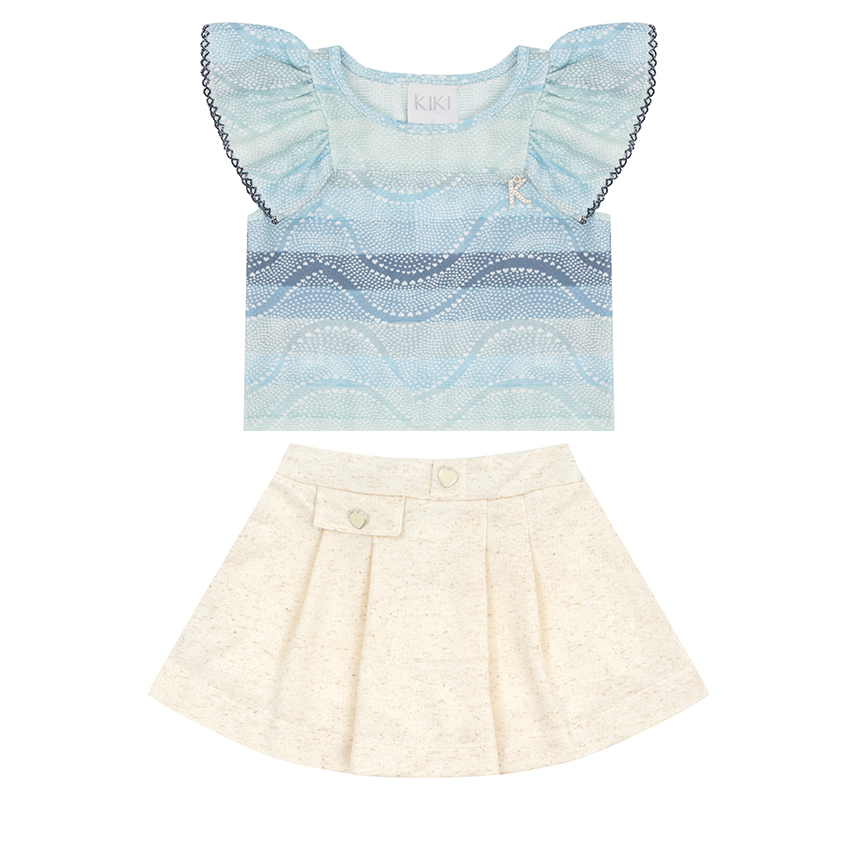 Conjunto Infantil Kiki Body Manga Babado E Saia Conjunto Infantil Kiki Body Manga Babado E Saia