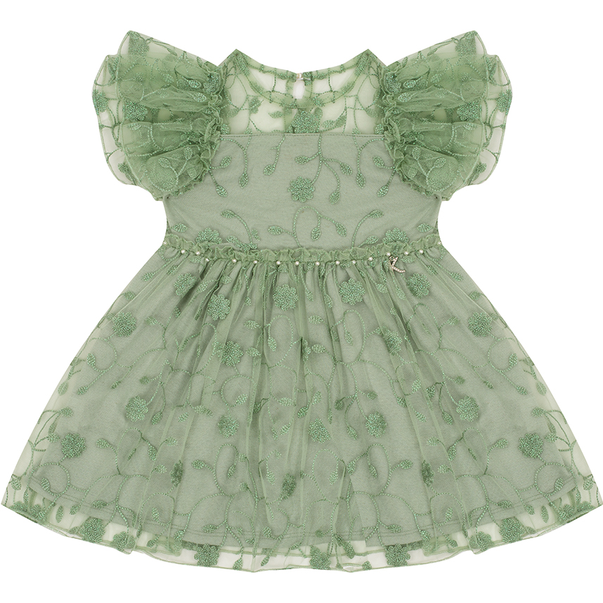 Vestido Infantil Kiki Manga Curta Tule Bordado Floral Vestido Infantil Kiki Manga Curta Tule Bordado Floral