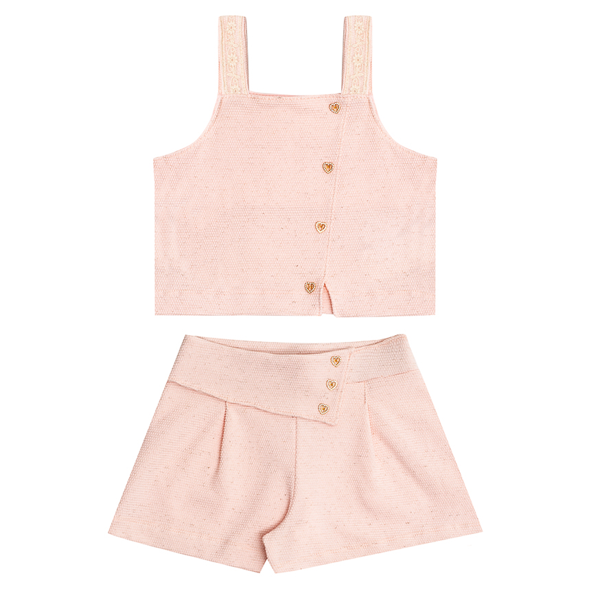 Conjunto Infantil Kiki Blusa E Short Com Botões Conjunto Infantil Kiki Blusa E Short Com Botões