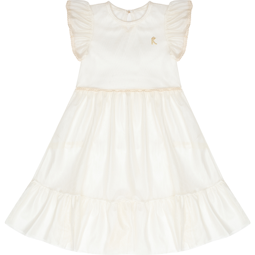 Vestido Infantil Kiki Manga Curta Tule Estampa Floral Vestido Infantil Kiki Manga Curta Tule Estampa Floral