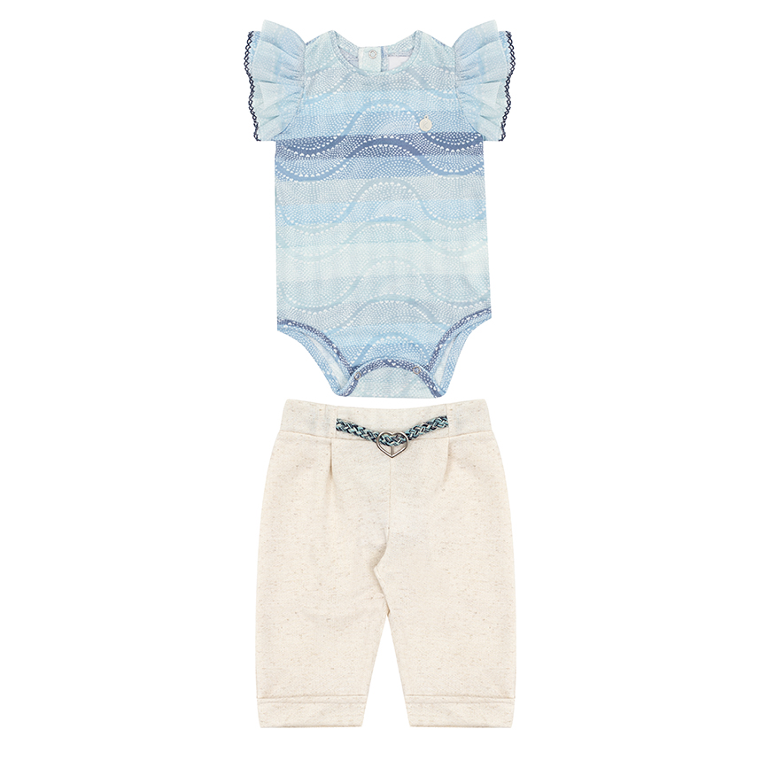 Conjunto Bebê Kiki Body Manga Babado E Calça Conjunto Bebê Kiki Body Manga Babado E Calça