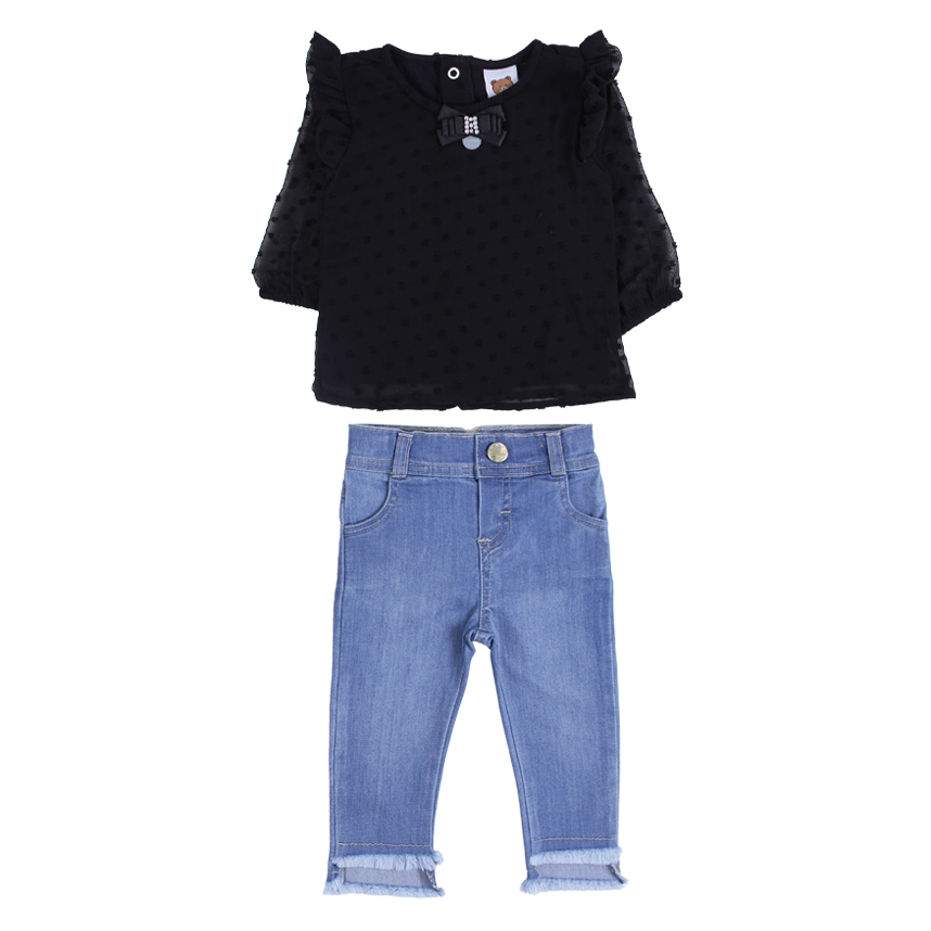 Conjunto Bebê Aconchego Blusa Com Laço E Calça 2 Peças