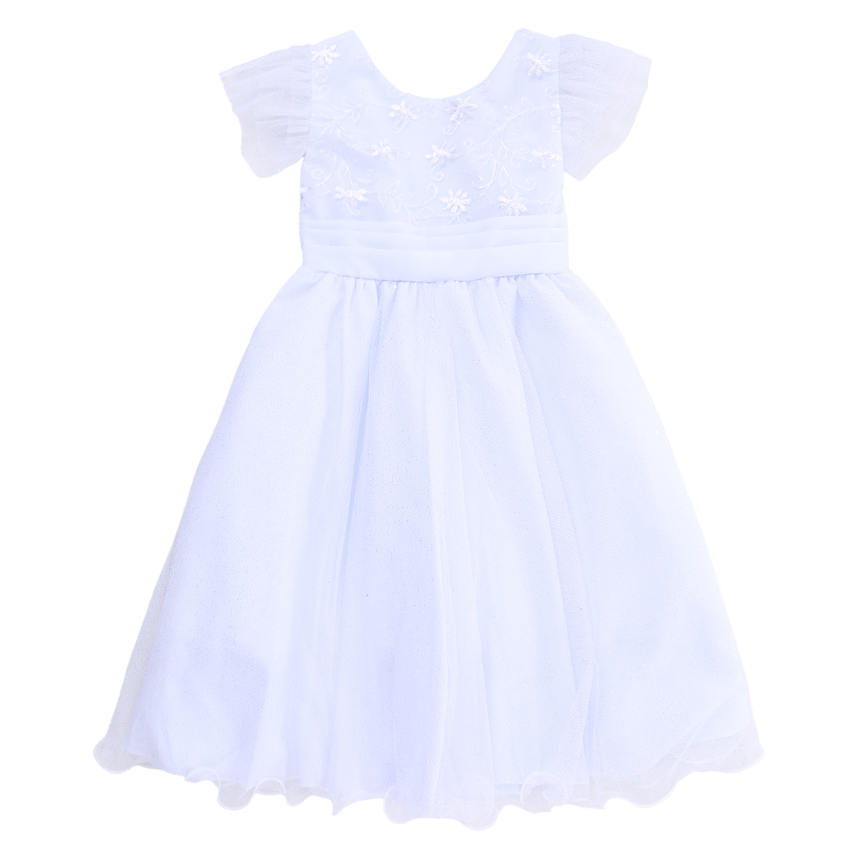 Vestido Tule Infantil D Luxe Manga Curta Bordado Flor Vestido Tule Infantil D Luxe Manga Curta Bordado Flor