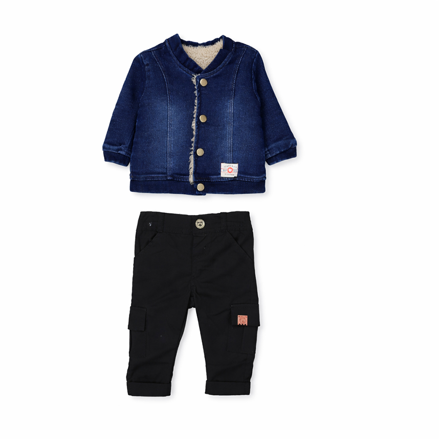 Conjunto Bebê Aconchego Jaqueta Jeans Peluciada E Calça
