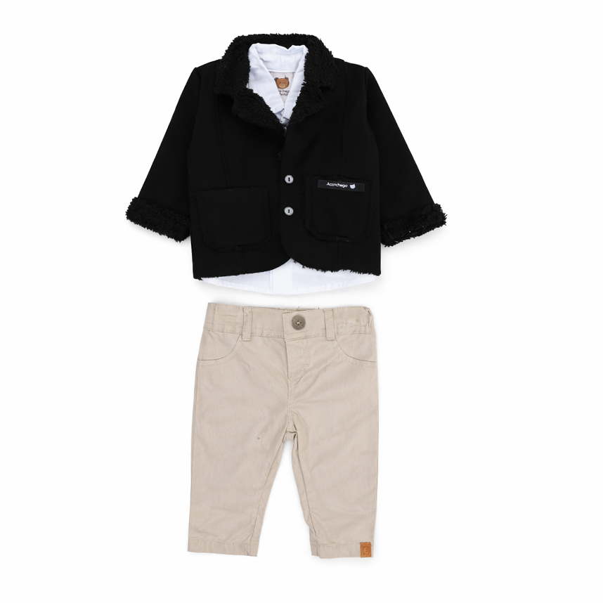 Conjunto Bebê Aconchego Camisa Blazer E Calça 3 Peças
