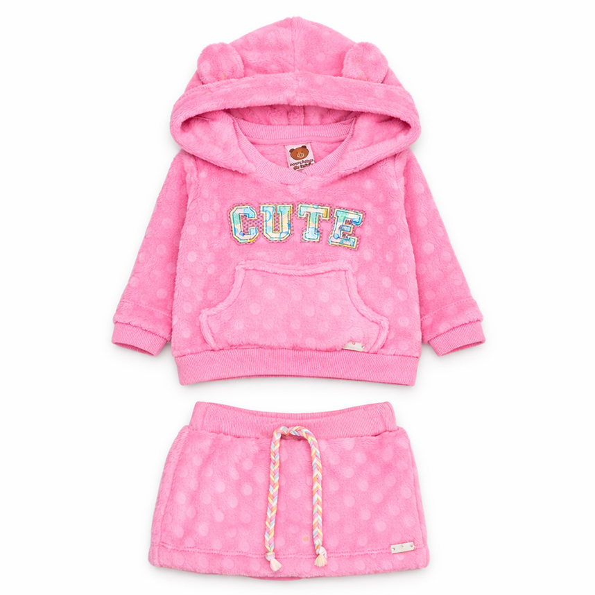 Conjunto Bebê Aconchego Blusa Com Capuz E Saia