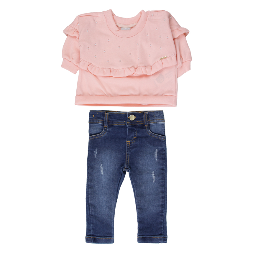 Conjunto Bebê Aconchego Blusa Com Babado E Calça
