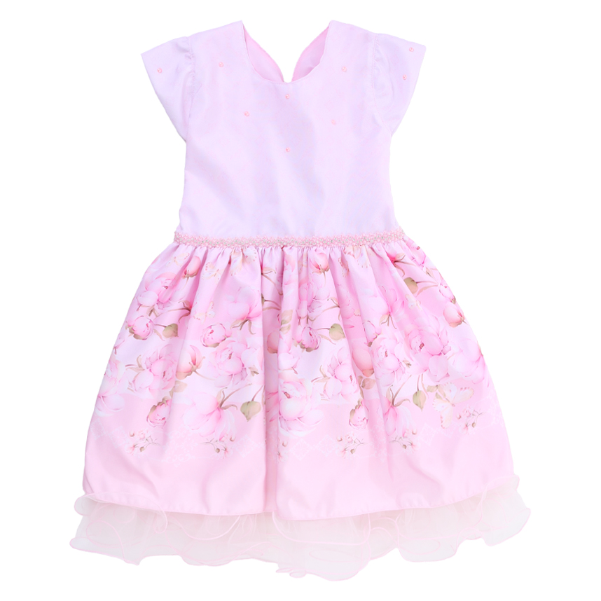 Vestido Infantil Planeta Rosa Manga Curta Estampa Floral Vestido Infantil Planeta Rosa Manga Curta Estampa Floral
