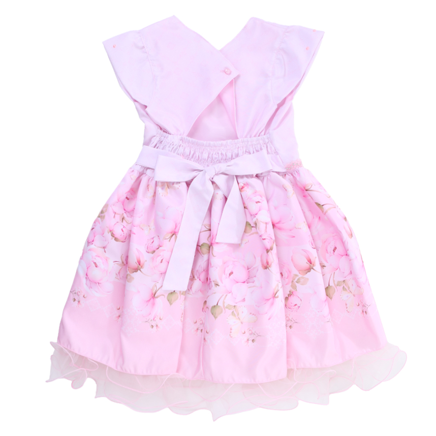 Vestido Infantil Planeta Rosa Manga Curta Estampa Floral Vestido Infantil Planeta Rosa Manga Curta Estampa Floral