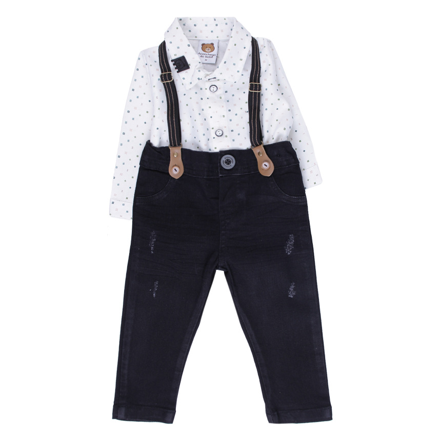 Conjunto Bebê Aconchego Body ,Suspensório E Calça 3 Peças