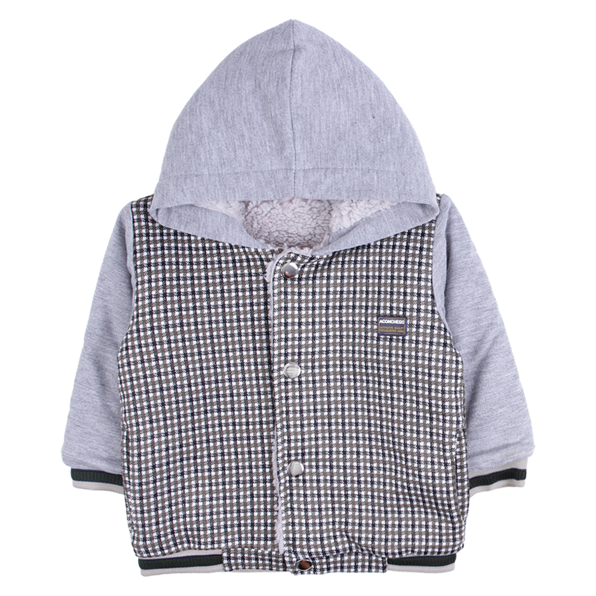 Conjunto Bebê Aconchego Casaco Xadrez Com Capuz E Calça