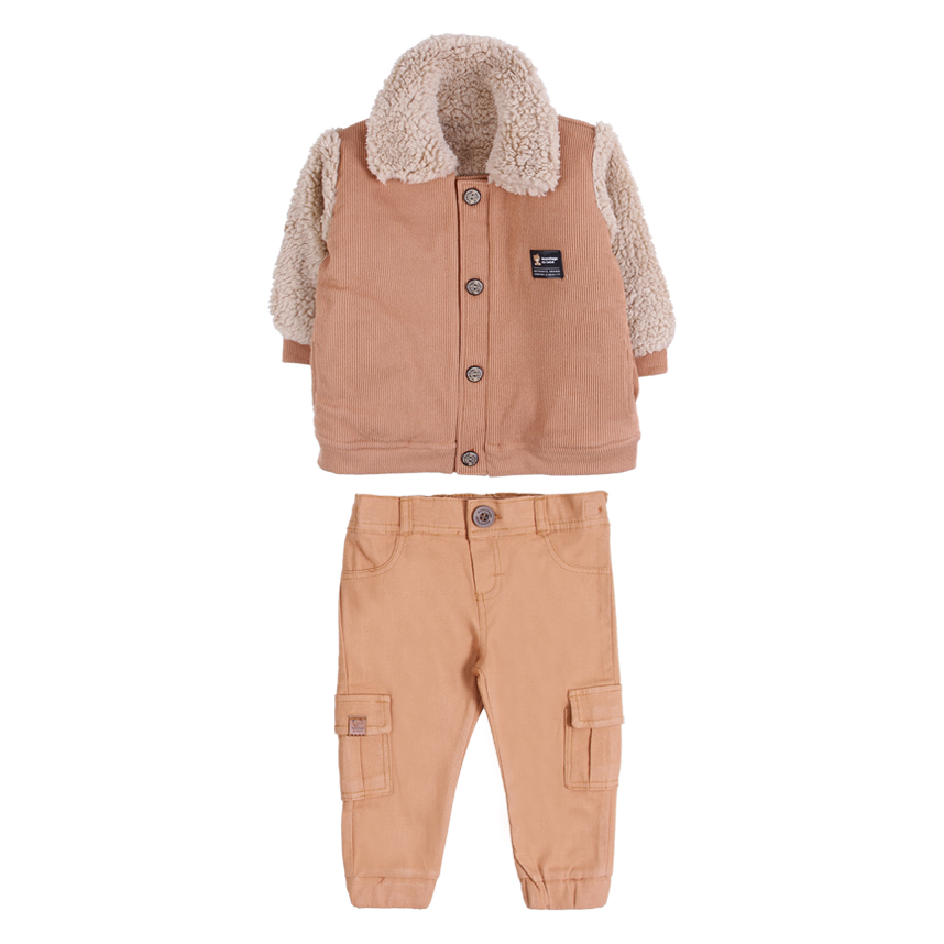 Conjunto Bebê Aconchego Casaco Pelo Com Capuz E Calça