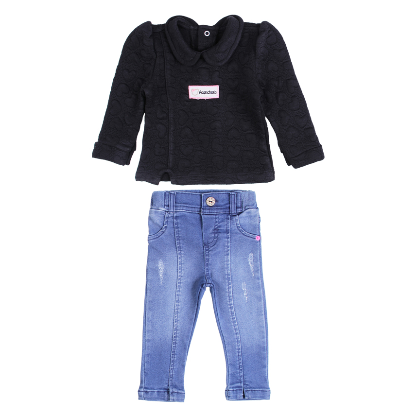 Conjunto Bebê Aconchego Blusa Corações E Calça Jeans 2 Peças