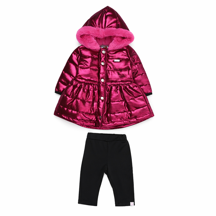 Conjunto Bebê Aconchego Casaco Lurex Com Capuz  Pelo E Calça