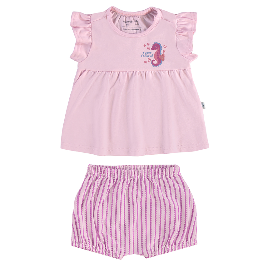 Conjunto Bebê Malwee Blusa Manga Curta E Short Listrado Conjunto Bebê Malwee Blusa Manga Curta E Short Listrado
