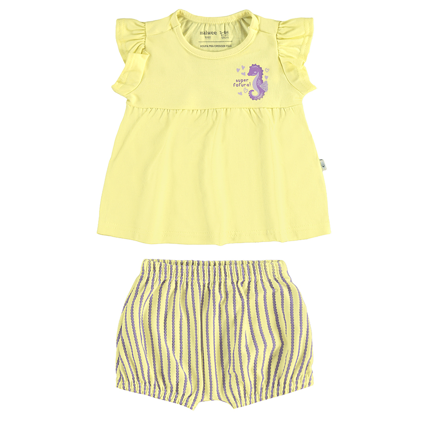 Conjunto Bebê Malwee Blusa Manga Curta E Short Listrado Conjunto Bebê Malwee Blusa Manga Curta E Short Listrado