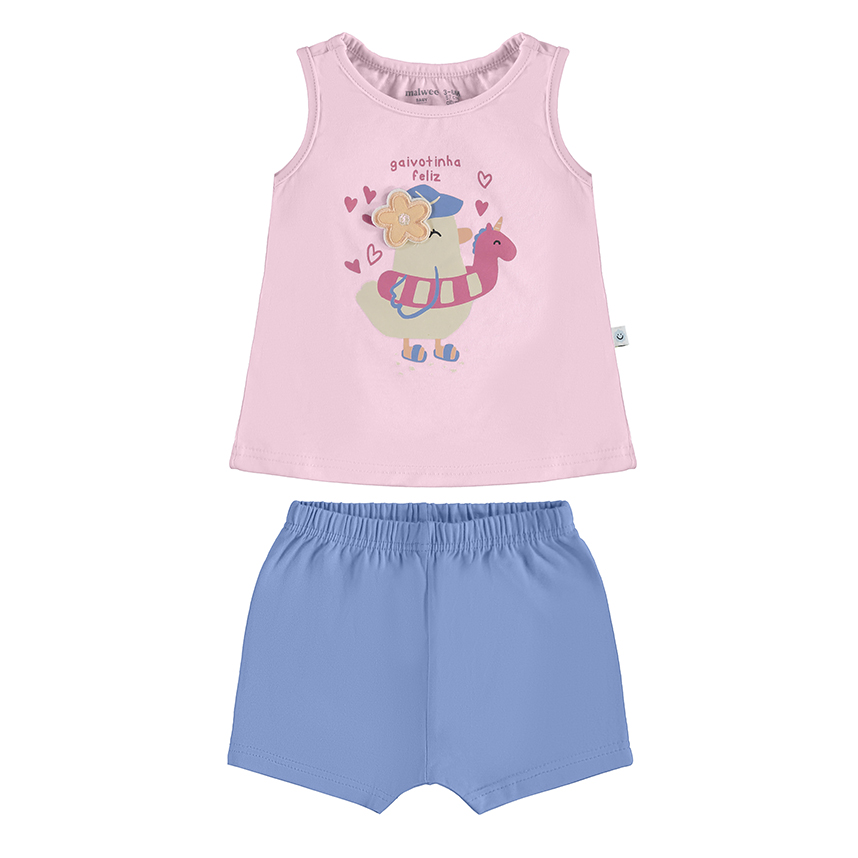 Conjunto Bebê Malwee Blusa  Regata  Estampa Gaivota E Short Conjunto Bebê Malwee Blusa  Regata  Estampa Gaivota E Short