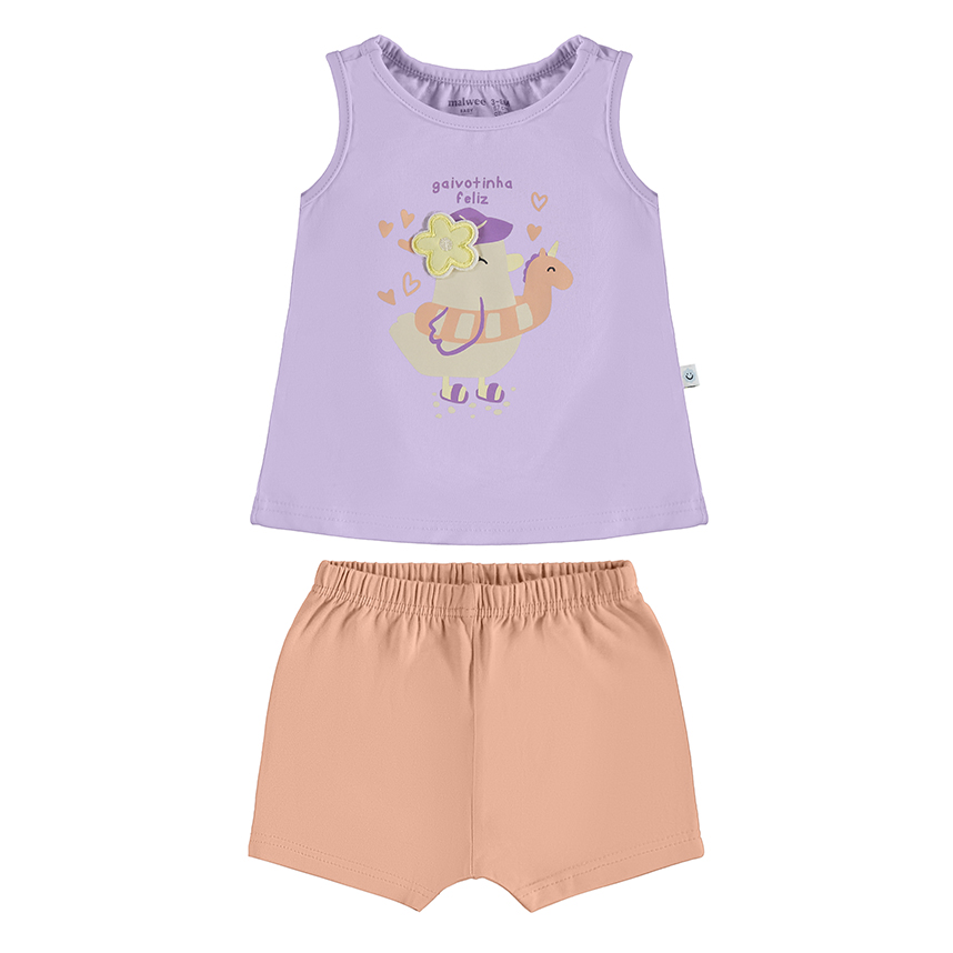 Conjunto Bebê Malwee Blusa  Regata  Estampa Gaivota E Short Conjunto Bebê Malwee Blusa  Regata  Estampa Gaivota E Short