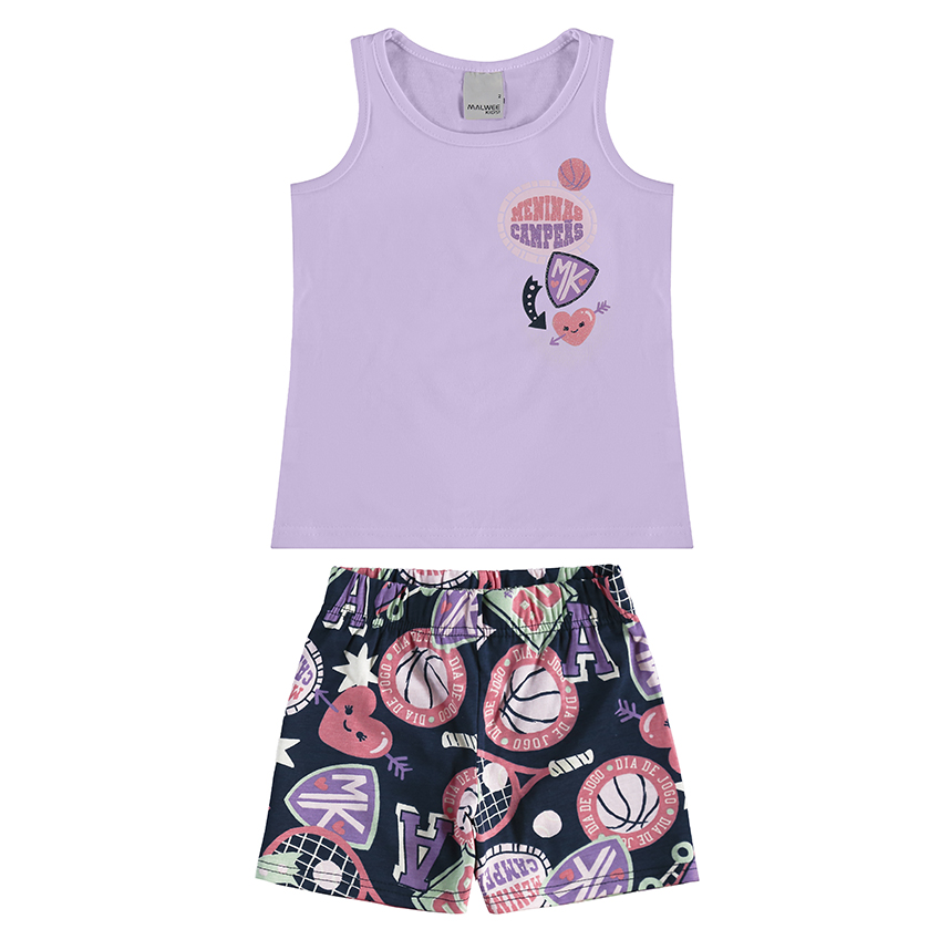 Conjunto Infantil Malwee Blusa Regata E Short Meia Malha Conjunto Infantil Malwee Blusa Regata E Short Meia Malha
