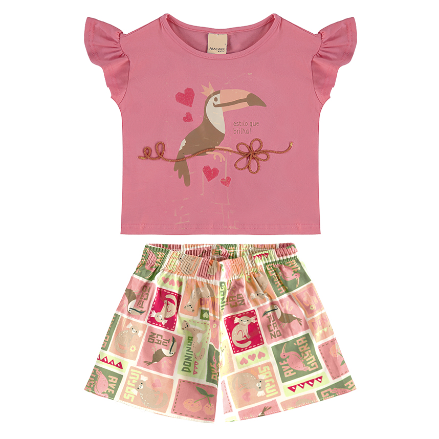 Conjunto Infantil Malwee Blusa Manga Curta E Short Conjunto Infantil Malwee Blusa Manga Curta E Short