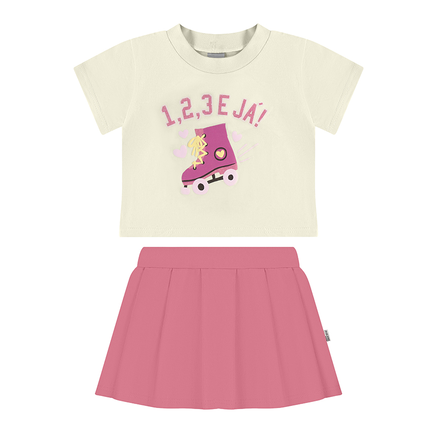 Conjunto Infantil Malwee Blusa Manga Curta E Short Saia Conjunto Infantil Malwee Blusa Manga Curta E Short Saia