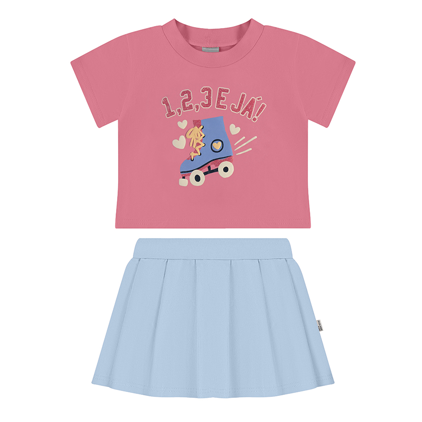 Conjunto Infantil Malwee Blusa Manga Curta E Short Saia Conjunto Infantil Malwee Blusa Manga Curta E Short Saia