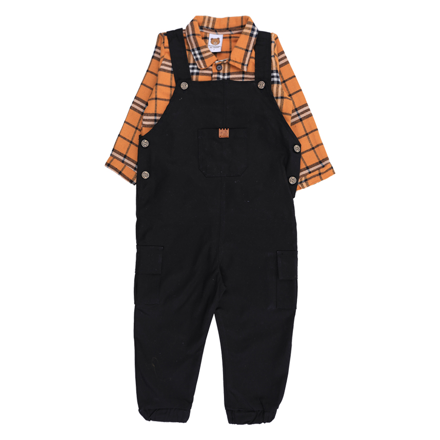 Jardineira Infantil Aconchego E Body Xadrez 2 Peças