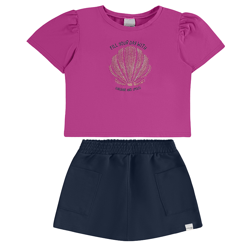 Conjunto Infantil Malwee Blusa Manga Curta E Short Saia Conjunto Infantil Malwee Blusa Manga Curta E Short Saia