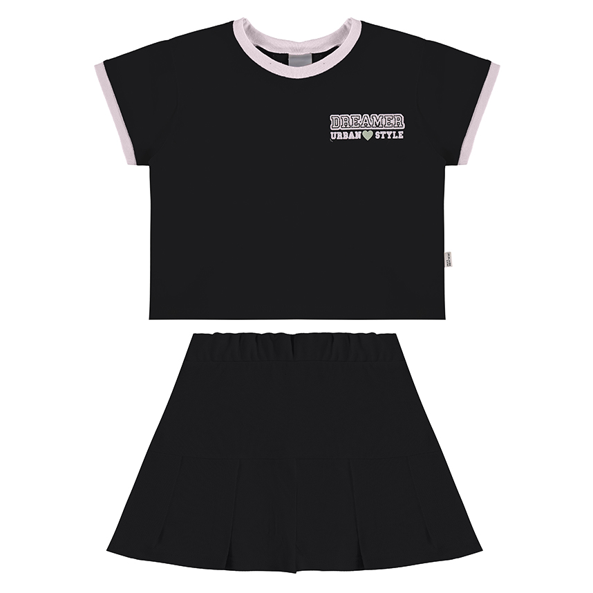 Conjunto Infantil Malwee Blusa Manga Curta E Short Saia Conjunto Infantil Malwee Blusa Manga Curta E Short Saia