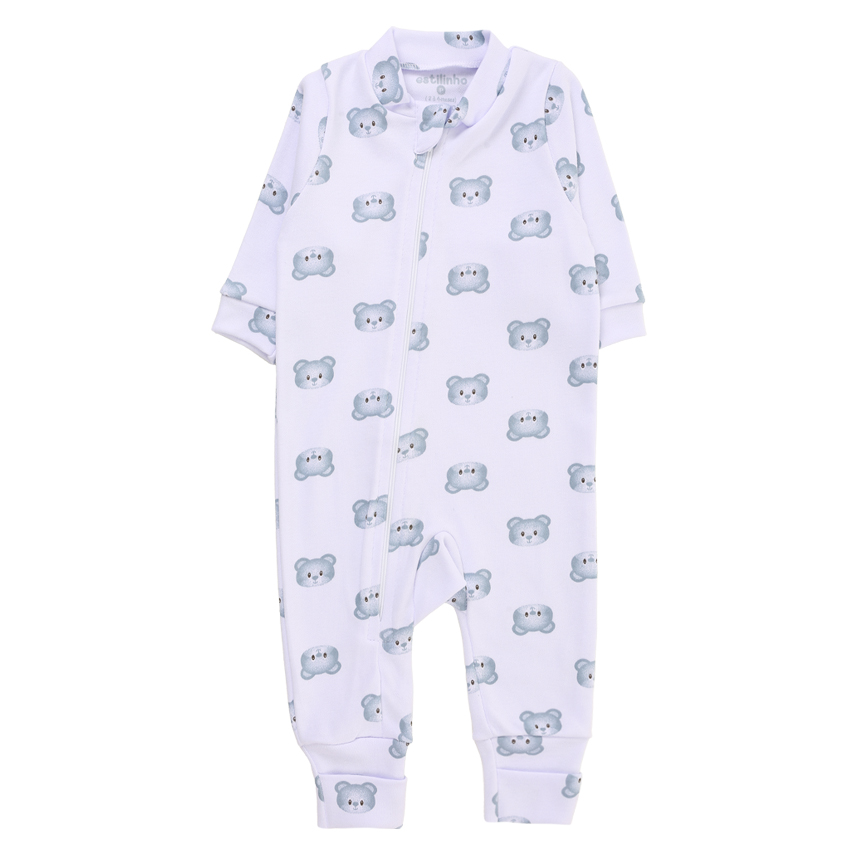 Macacão Longo Bebê Estilinho Em Suedine Estampa Ursos