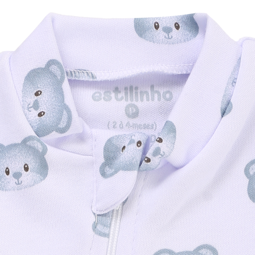 Macacão Longo Bebê Estilinho Em Suedine Estampa Ursos