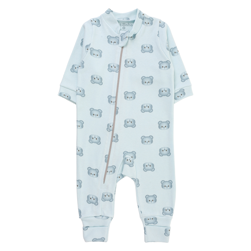 Macacão Longo Bebê Estilinho Em Suedine Estampa Ursos