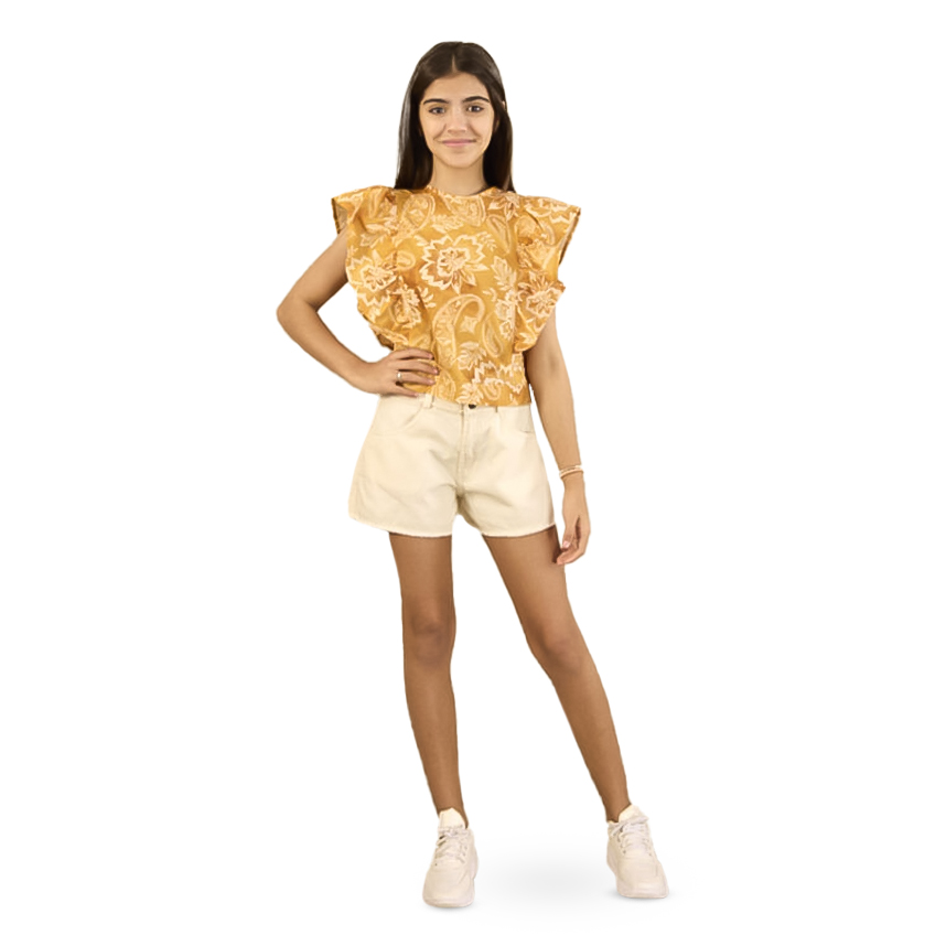 Blusa Infantil Opera Kids Manga Curta Babado Tassia