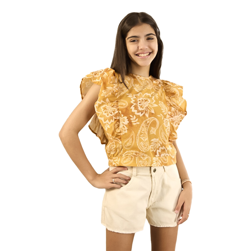 Blusa Infantil Opera Kids Manga Curta Babado Tassia