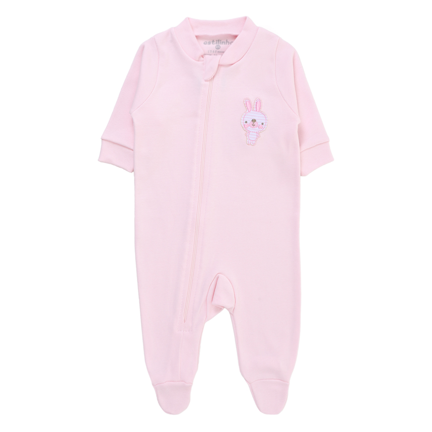 Macacão Longo Bebê Estilinho Em Suedine Bordado Urso