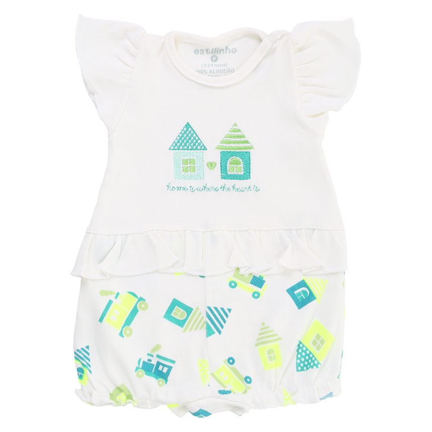 Banho De Sol Estilinho Bordado Casinha Em Suedine