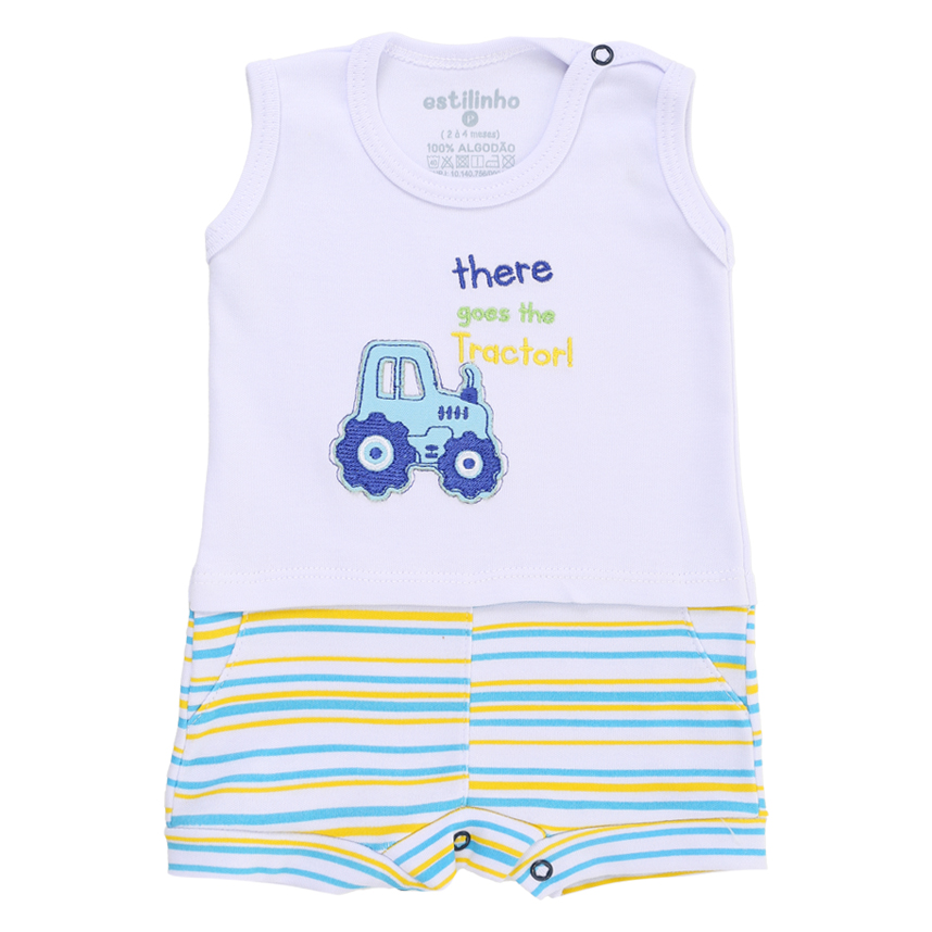 Banho De Sol Estilinho Regata Bordado Trator Em Suedine