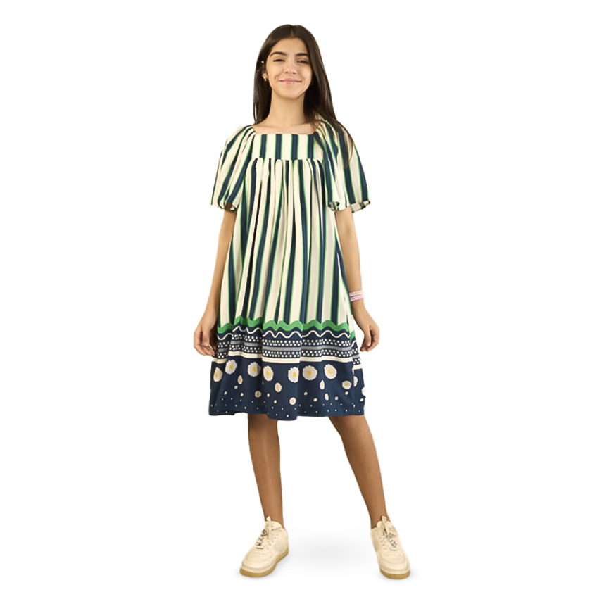 Vestido Infantil Opera Kids Estampa Listrada E Floral Fiorela
