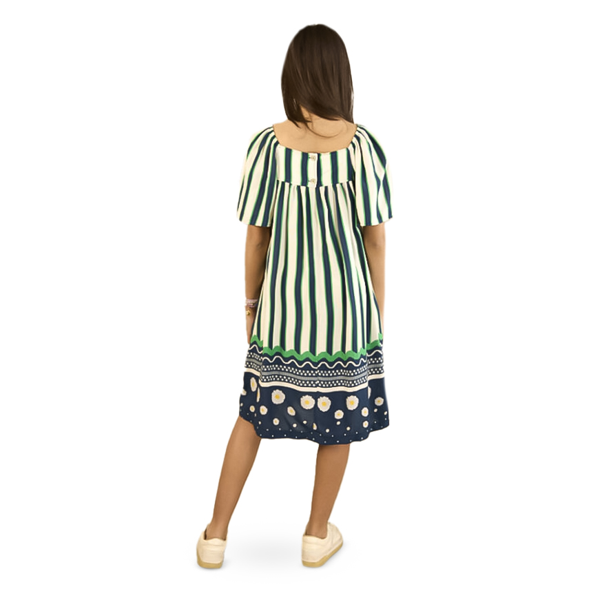 Vestido Infantil Opera Kids Estampa Listrada E Floral Fiorela