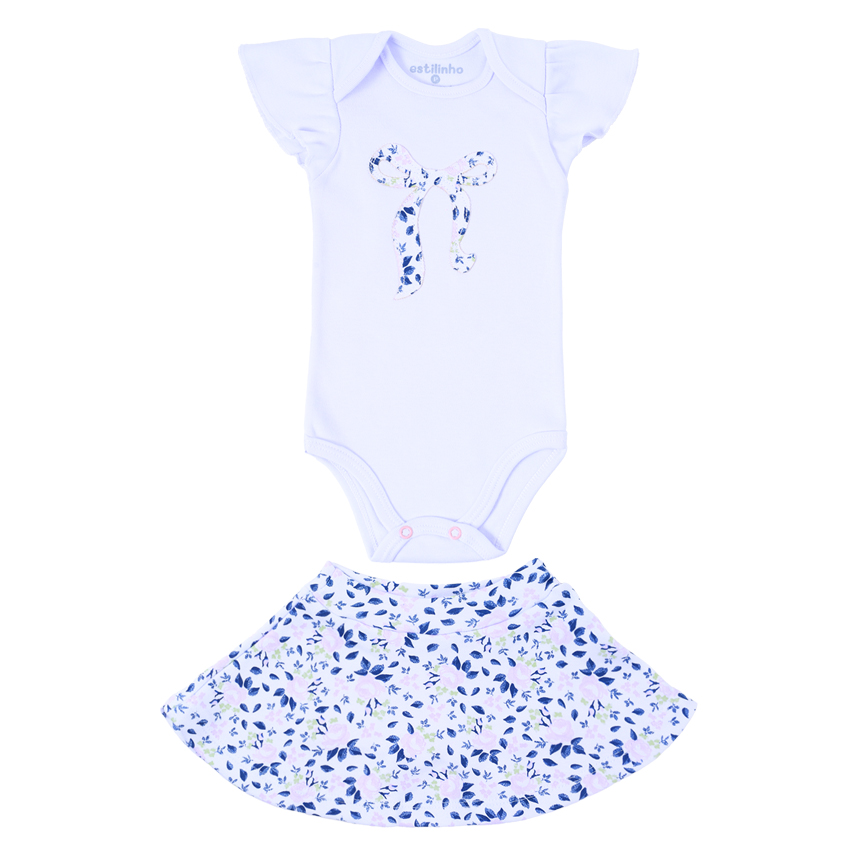 Conjunto Bebê Estilinho Body Com Laço E Saia Estampa Floral