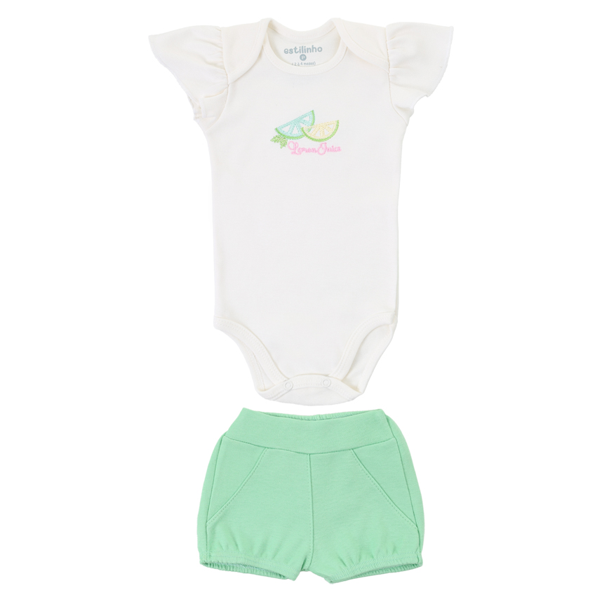 Conjunto Bebê Estilinho Body Bordado Limão E Short