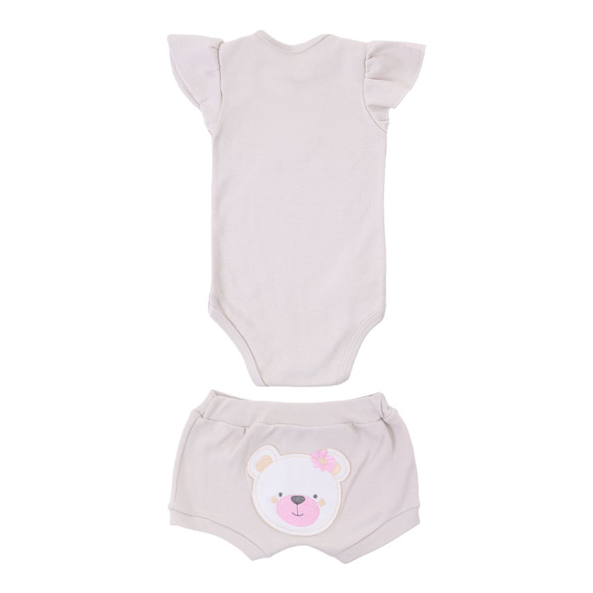 Conjunto Bebê Estilinho Body E Short Bordado Ursa 2 Peças Conjunto Bebê Estilinho Body E Short Bordado Ursa 2 Peças