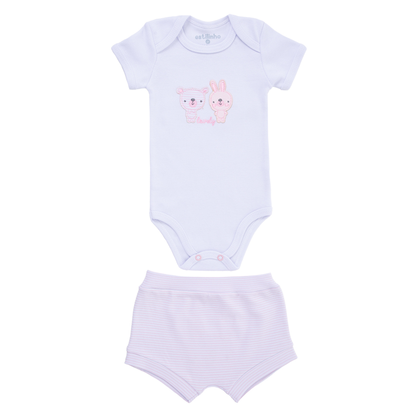 Conjunto Bebê Estilinho Body  E Short Bordado Urso Coelho Conjunto Bebê Estilinho Body  E Short Bordado Urso Coelho